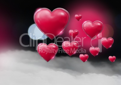 Shiny bubbly Valentines hearts with bokeh misty background
