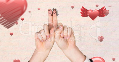 Valentine's fingers love couple and floating hearts