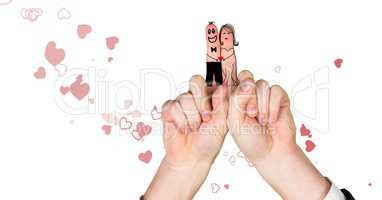 Valentine's fingers love couple and hearts dispersed