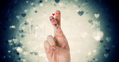 Valentine's fingers love couple and hearts vignette