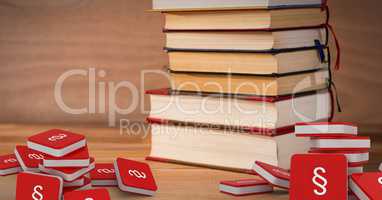 3D Section symbol icons and stack of books