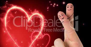 Valentine's fingers love couple and illuminated hearts