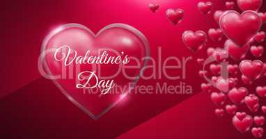 Valentine's Day text and Shiny bubbly Valentines hearts