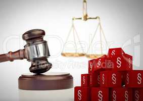 3D Section symbol icons and justice scales with gavel