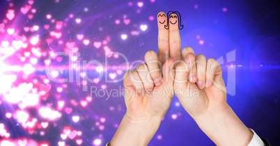 Valentine's fingers love couple and sparkling lights illuminated