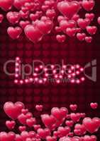 Love text and Shiny bubbly Valentines hearts
