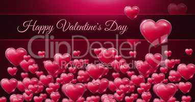 Happy Valentine's Day text and Shiny bubbly Valentines hearts