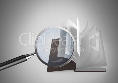 3D Magnifying glass over book