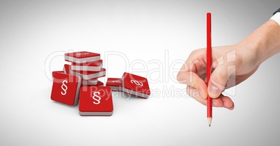 3D Section symbol icons and hand holding pencil