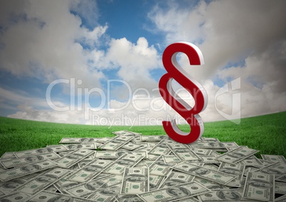 3D Section Symbol icon with money notes and sky