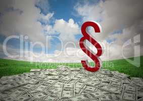3D Section Symbol icon with money notes and sky