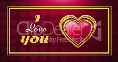 I Love You text and Shiny heart graphic with love hearts background