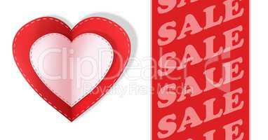 Sale text and Paper Valentines hearts