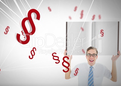 3D Section symbol icons and man holding open book