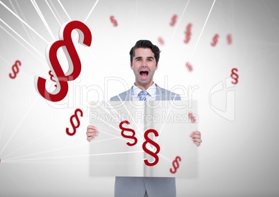 3D Section symbol icons and man holding open book