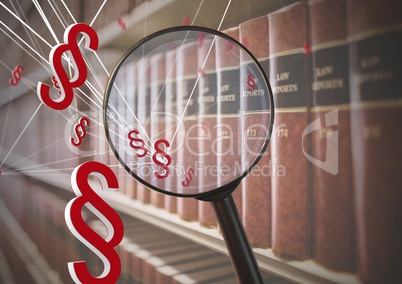 3D Magnifying glass over books with section symbol icons