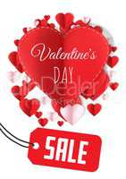 Sale for Valentine's Day text and Paper Valentines hearts in circle shape