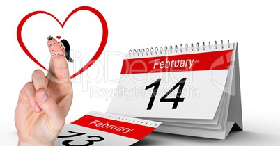 Valentine's fingers love couple and 14 February calendar