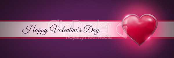 Happy Valentine's Day text and Shiny heart glowing with purple background