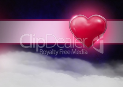 Shiny heart glowing with purple misty background