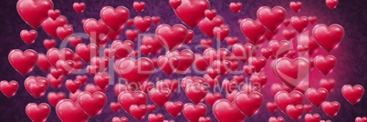 Shiny bubbly Valentines hearts with leaves purple background
