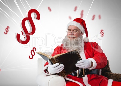 3D Section symbol icons and Santa with book at Christmas