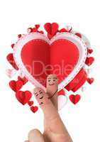 Valentine's fingers love couple and Paper Valentines hearts in circle shape