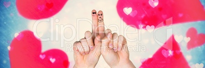 Valentine's fingers love couple and dazzling bright floating hearts