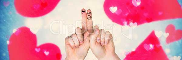 Valentine's fingers love couple and dazzling bright floating hearts