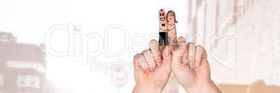 Valentine's fingers love couple and bright street background