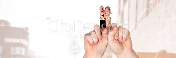 Valentine's fingers love couple and bright street background