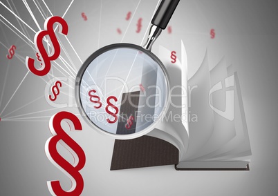 3D Magnifying glass over book with section symbol icons