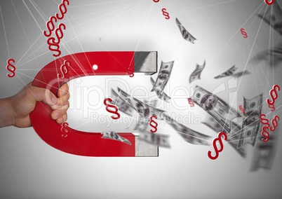3D Section Symbol icons with money notes and magnet pull