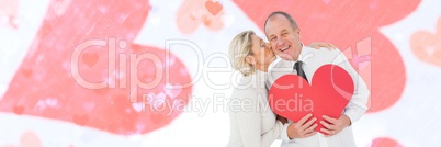 Valentines couple holding heart and love hearts background