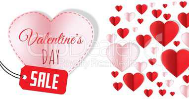 Sale for Valentine's Day text and Paper Valentines hearts