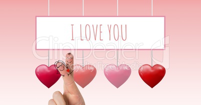 Valentine's fingers love couple and I Love You text and Bubbly Valentines hearts hanging on string w