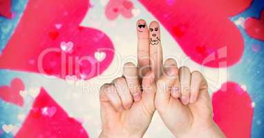 Valentine's fingers love couple and magical floating hearts