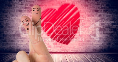 Valentine's fingers love couple and heart on wall