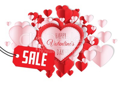 Sale for Happy Valentine's Day text and Paper Valentines hearts