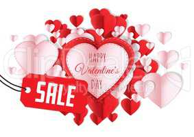 Sale for Happy Valentine's Day text and Paper Valentines hearts