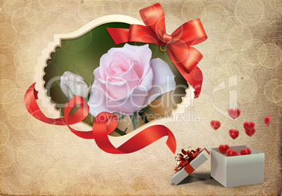 Vintage card for Valentine's Day. 3D rendering.