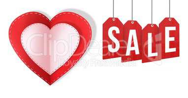 Sale text and Paper Valentines hearts