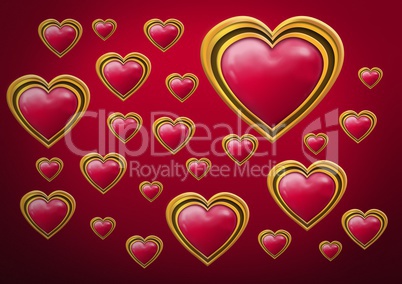 Shiny golden jewel Valentines hearts