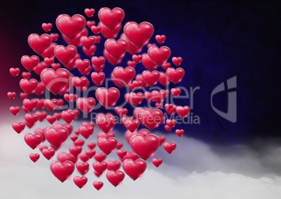 Shiny bubbly Valentines hearts with purple misty background