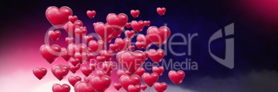 Shiny bubbly Valentines hearts with purple misty background