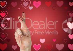 Valentine's fingers love couple and hearts background