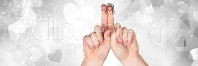 Valentine's fingers love couple and grey hearts