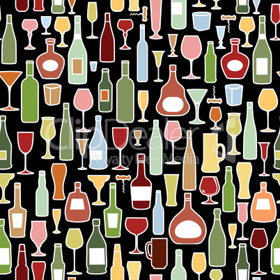 Wine bottle, wine glass tile pattern. Drink wine party background