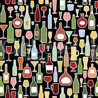 Wine bottle, wine glass tile pattern. Drink wine party background
