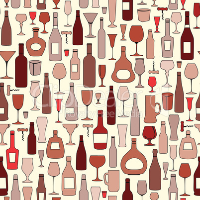 Wine bottle and wine glass seamless pattern. Drink wine party  b